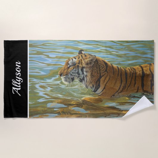 Serviette De Plage Peinture De Baignade En Tigre | Nom do-it-yourself (Devant)