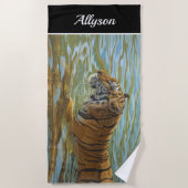 Serviette De Plage Peinture De Baignade En Tigre | Nom do-it-yourself (Devant)
