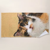 Serviette De Plage Peinture de chat Calico - Cute Original Cat Art (Devant)