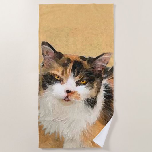Serviette De Plage Peinture de chat Calico - Cute Original Cat Art (Devant)