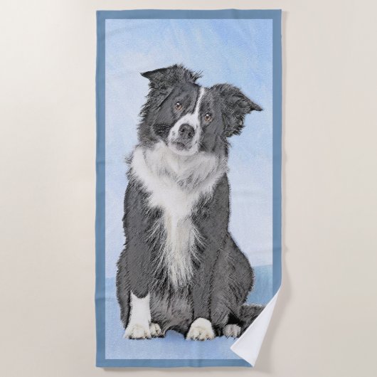 Serviette De Plage Peinture de collie frontalière - Belle art origina (Devant)