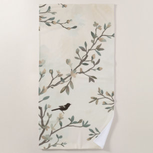 Serviette De Plage Peinture de la nature beige aquarelle branche d'oi
