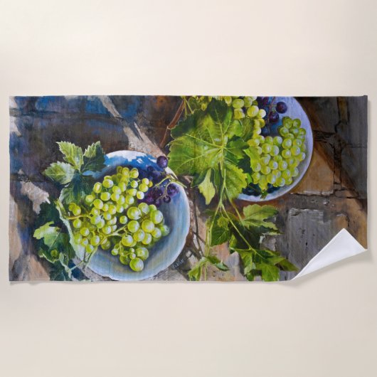 Serviette De Plage Peinture de nature morte de raisin vert (Devant)