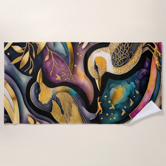 Serviette De Plage Peinture d'oiseaux Abstraits colorés (Devant)