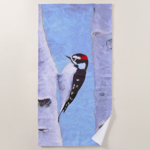 Serviette De Plage Peinture Downy Woodpecker - Art original pour oise
