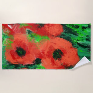 Serviette De Plage Peinture florale de coquelicots rouges abstraits