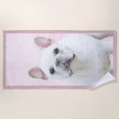 Serviette De Plage Peinture française de Bulldog (Crème/Blanc) (Devant)