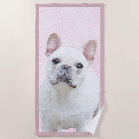 Serviette De Plage Peinture française de Bulldog (Crème/Blanc) (Devant)