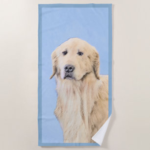 Serviette De Plage Peinture Golden Retriever - Joli art original chie