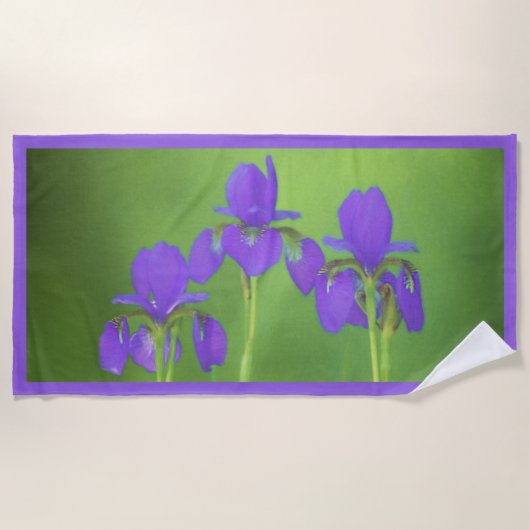 Serviette De Plage Peinture Iris Violet - Art Fleur Originale (Devant)