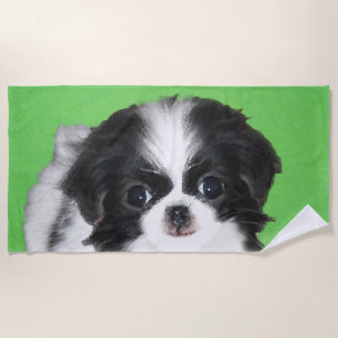 Serviette De Plage Peinture japonaise de chiot - Art original de chie