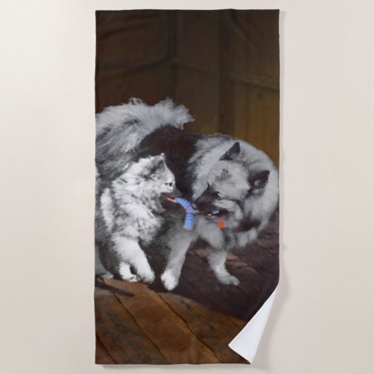 Serviette De Plage Peinture Keeshond Playtime - Jolie art original ch (Devant)