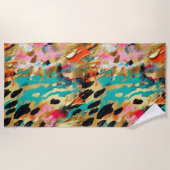 Serviette De Plage Peinture léopard rose turquoise (Devant)