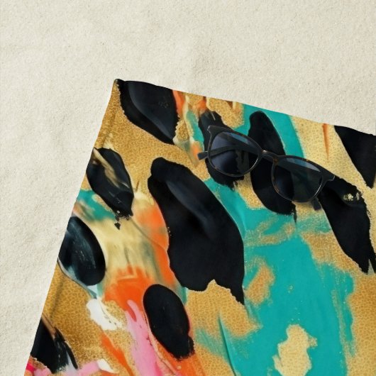 Serviette De Plage Peinture léopard rose turquoise (En situation)