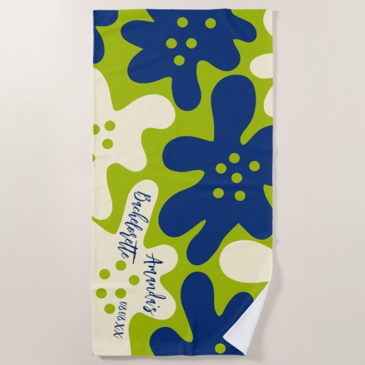 Serviette De Plage Peinture personnalisée Fleur Bleue et Verte Enterr (Devant)