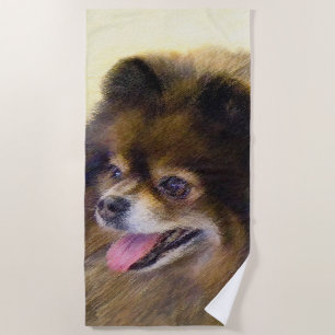 Serviette De Plage Peinture Poméranienne Noir et Tan Art Chien origin