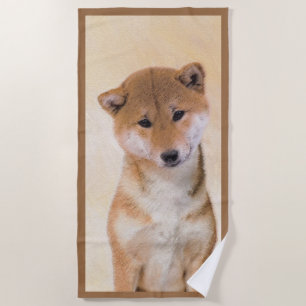 Serviette De Plage Peinture Shiba Inu (Rouge) - Art Chien original