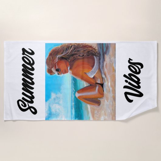 SERVIETTE DE PLAGE PEINTURE UNIQUE PEINTURE FILLE  (Devant)