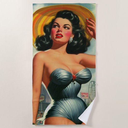 Serviette De Plage Peinture vintage vers le haut (Devant)
