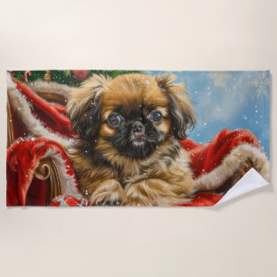 Serviette De Plage Pékinois Noël Festif