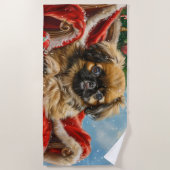 Serviette De Plage Pékinois Noël Festif (Devant)