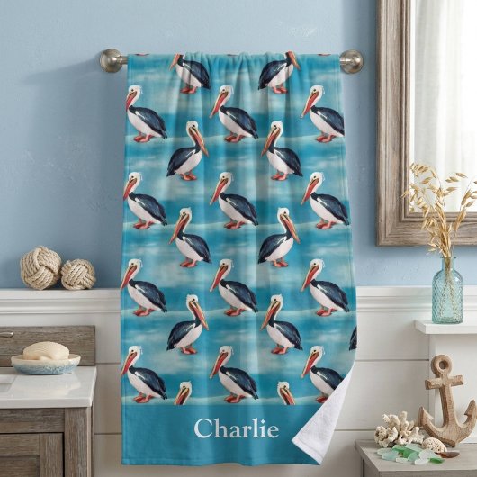 Serviette De Plage Pélican côtier bleu aqua
