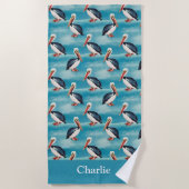 Serviette De Plage Pélican côtier bleu aqua (Devant)