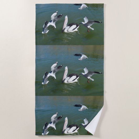 Serviette De Plage Pélican et les resquilleurs, (Devant)