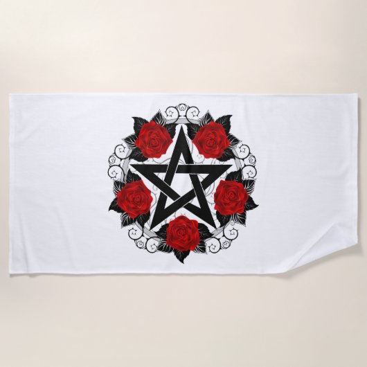 Serviette De Plage Pentagramme aux roses rouges (Devant)