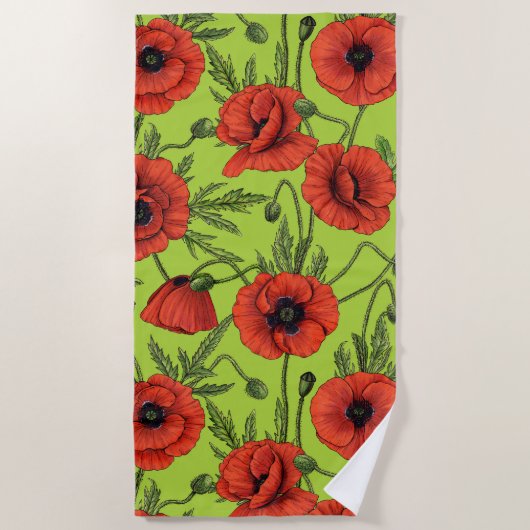 Serviette De Plage Pépites, rouge et vert sur le vert citron (Devant)