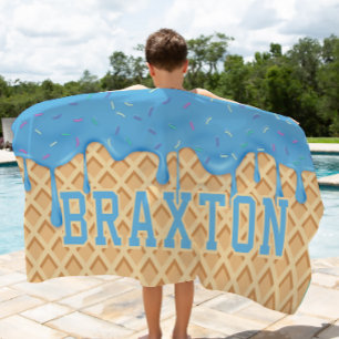Serviette De Plage Perche de crème glacée bleue personnalisée