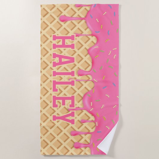 Serviette De Plage Perche de crème glacée rose personnalisée (Devant)