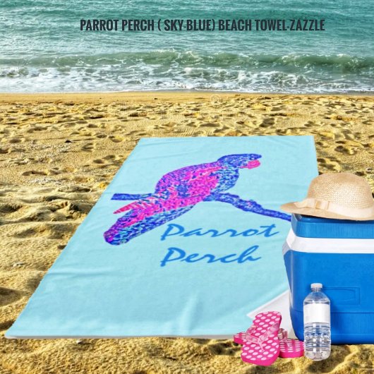 Serviette De Plage Perche de perroquet (bleu ciel)