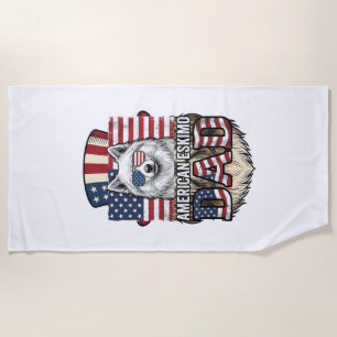 Serviette De Plage Père Esquimau Américain Patriotique Vintage Chien
