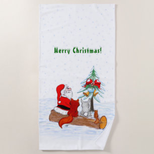Serviette De Plage Père Noël avec Renard de lapin et écureuil