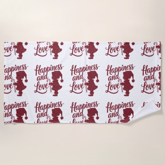 Serviette De Plage Père Noël en bambou - Bonheur et Amour (Devant)