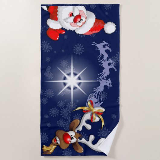 Serviette De Plage Père Noël et Reindeer Joyeux Noël Joyeux dessin an (Devant)