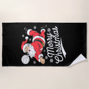 Serviette De Plage Père Noël jouant au volley-ball Pyjama de Noël Coo