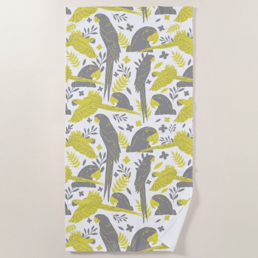 Serviette De Plage Perroquet à ara gris jaune Dessin Motif tropical (Devant)
