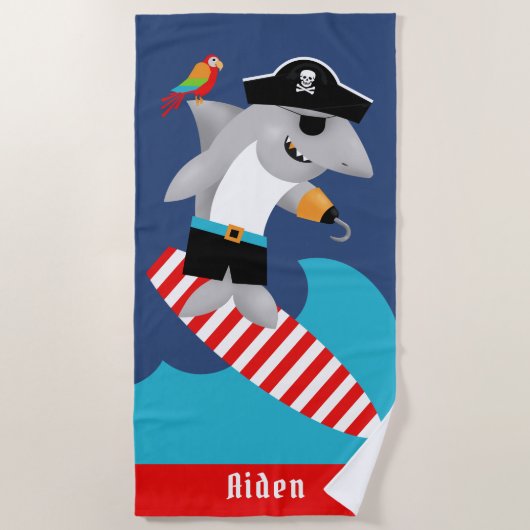 Serviette De Plage Perroquet surfant de pirate de requin d'équitation (Devant)