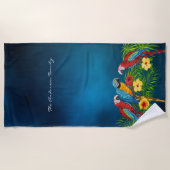 Serviette De Plage Perroquets bleu ciel tropical Nom de famille d'été (Devant)