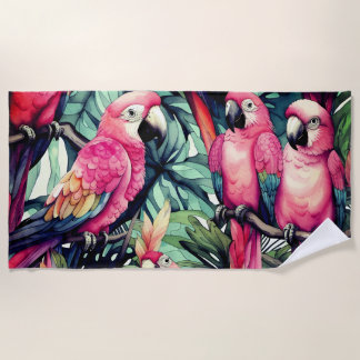 Serviette De Plage Perroquets roses Art d'oiseaux