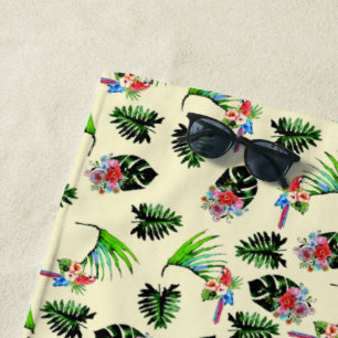 Serviette De Plage Perroquets tropicaux et motifs floraux