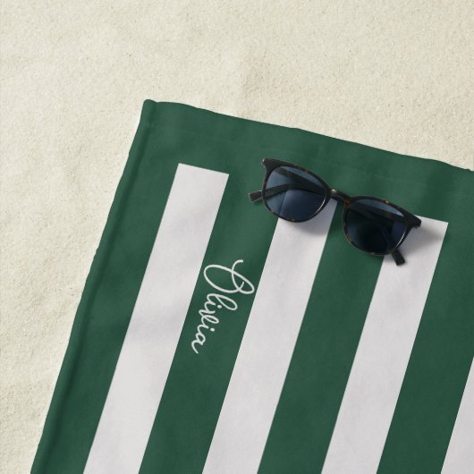 Serviette De Plage Personalised Neutral Stripe Custom Initials Modern (En situation)