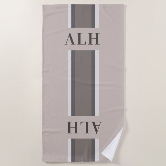 Serviette De Plage Personalised Neutral Stripe Custom Initials Modern (Devant)
