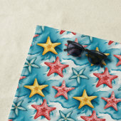 Serviette De Plage Personalized Blue Nautical Starfish (En situation)