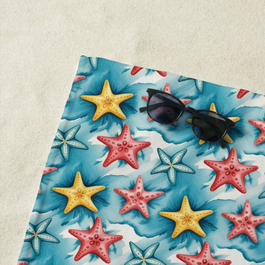 Serviette De Plage Personalized Blue Nautical Starfish (En situation)