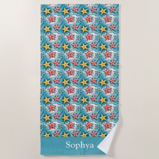 Serviette De Plage Personalized Blue Nautical Starfish (Devant)