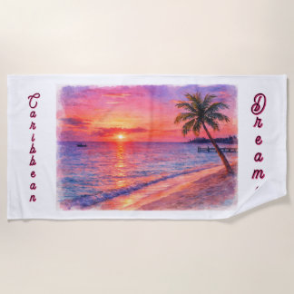 Serviette De Plage Personalized Caribbean Dream Sunset Beach Towel