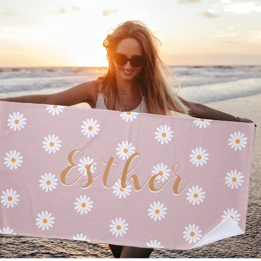 Serviette De Plage Personalized Daisy Beach Towel, Custom Beach Towel